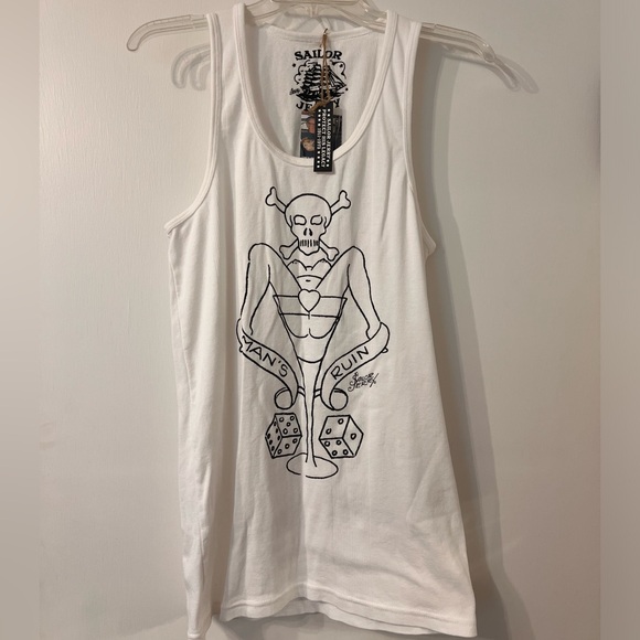 MENS SAILOR JERRY WHITE MENS RUIN TANK ✨ - Picture 1 of 5